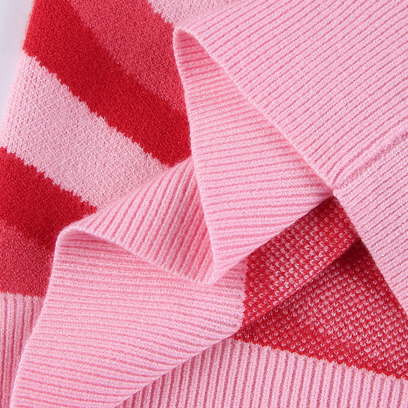 Y2K Turtleneck Women Striped Heart Aesthetic Sweater Sweet Pullovers Long Sleeve Knit Crop Top 90s Harajuku Knitting