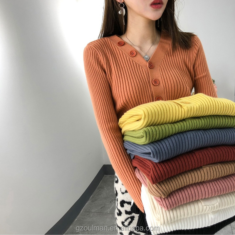 fashion new style V collar knit sweater women long sleeves slim